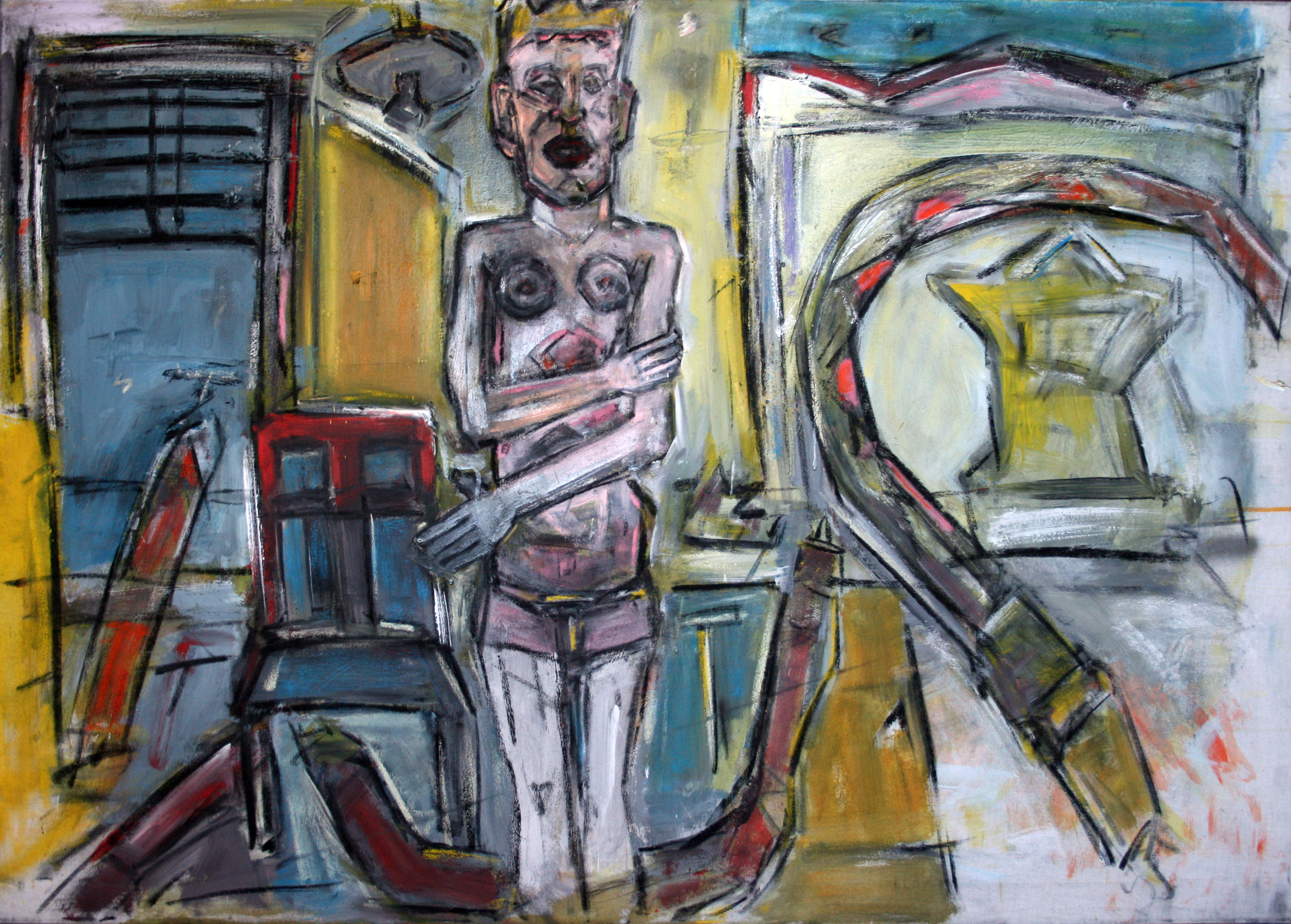 queen mom 1 | Kreide/Lack/Pigmente auf Leinwand, 85 x 120 cm, 2021